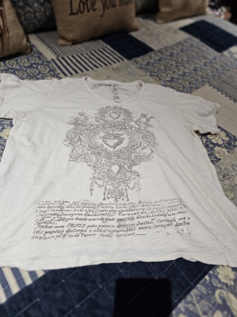 Magnolia Pearl Cream Tee with Gray Ornamental Chest Graphic